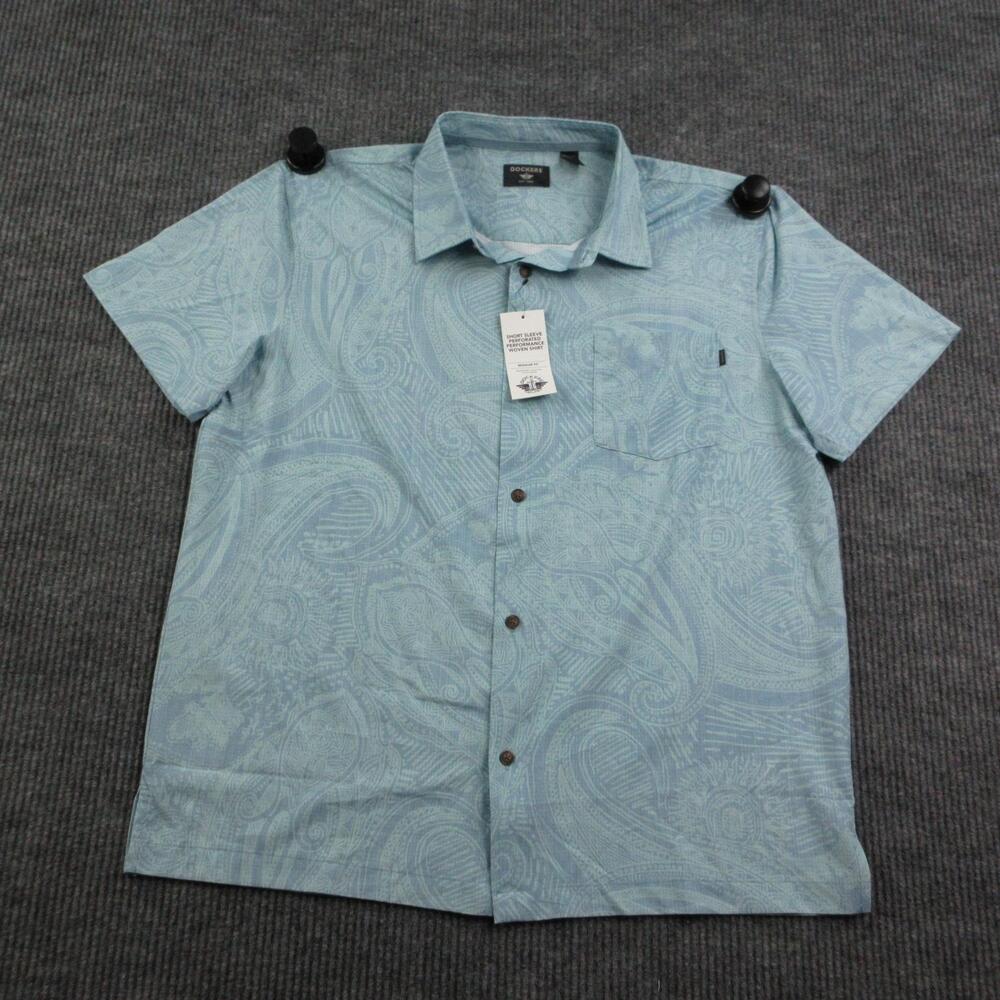 Dockers Shirt Mens XL Blue Paisley Short Sleeve Button Up Regular Fit NWT